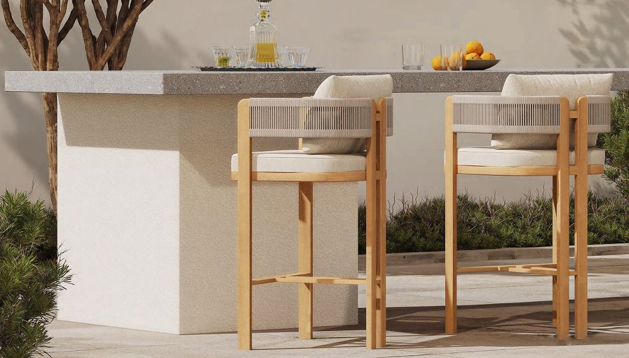 Chaises de bar d'extérieur en teck