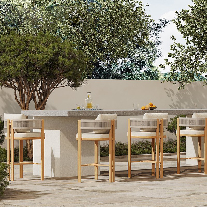 Chaises de bar d'extérieur en teck