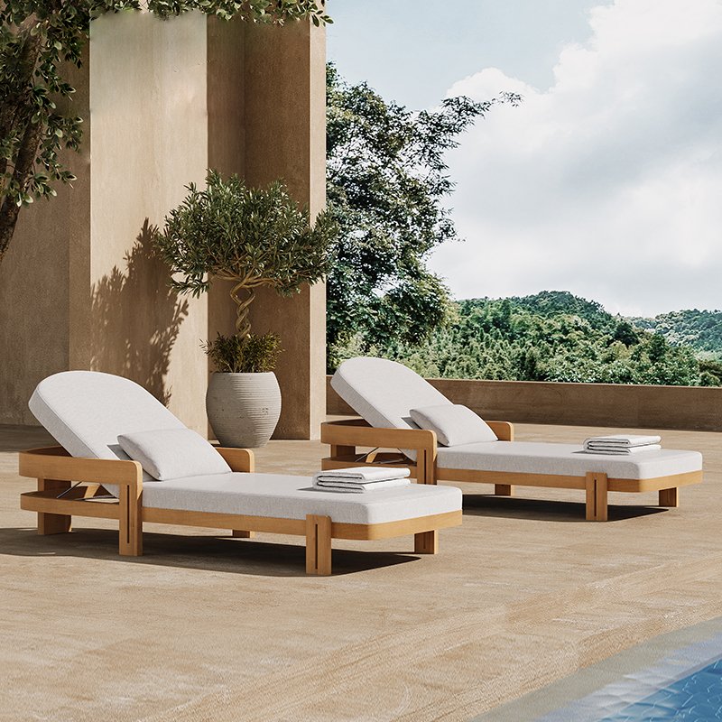 Chaise longues raffinées en teck et en aluminium
